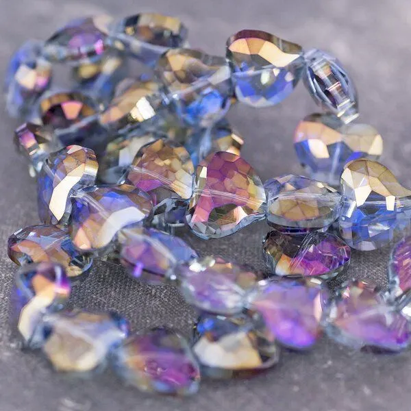 бусина, стекло, "сердце", граненая, цвет сиреневый радужный, 16.5x19.5x9 мм