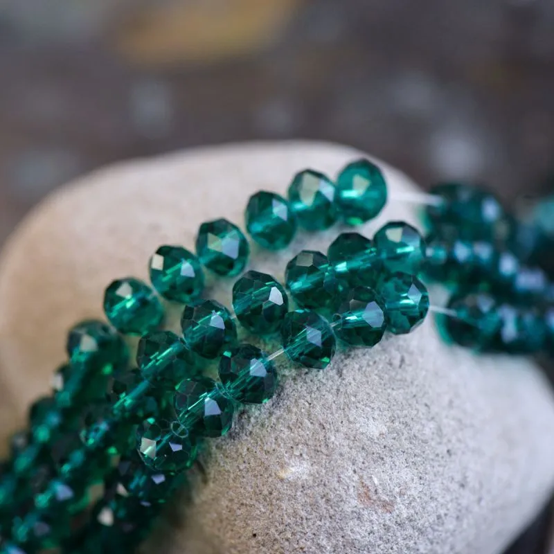 бусина, стекло абакус 8, граненая, цвет сине-зеленый, 8х6 мм