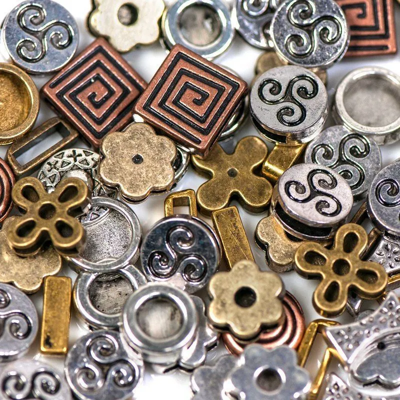 микс из бусин-слайдеров для кожаного шнура, цветовой микс