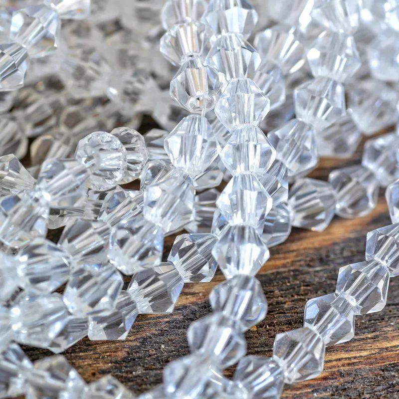 бусина, стекло биконус, цвет прозрачный, 4 мм (уп.30+/-5 шт)