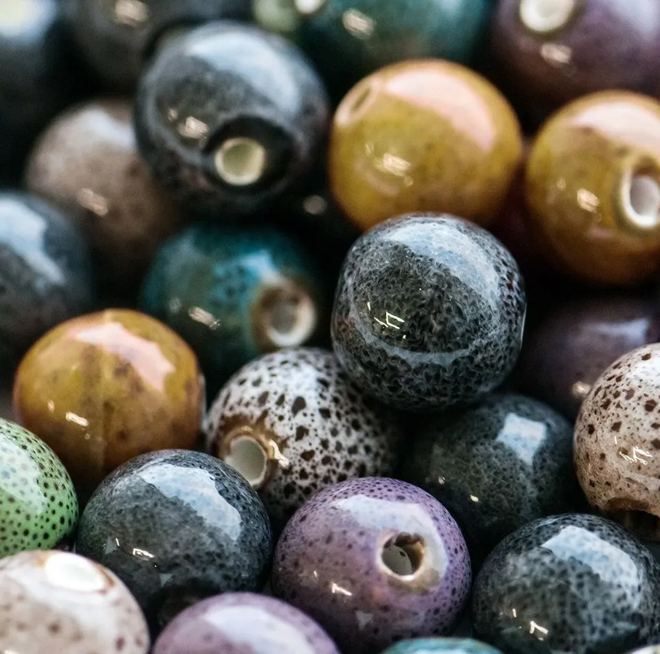 бусина, керамика "антик", цветовой микс, 14-16 мм 