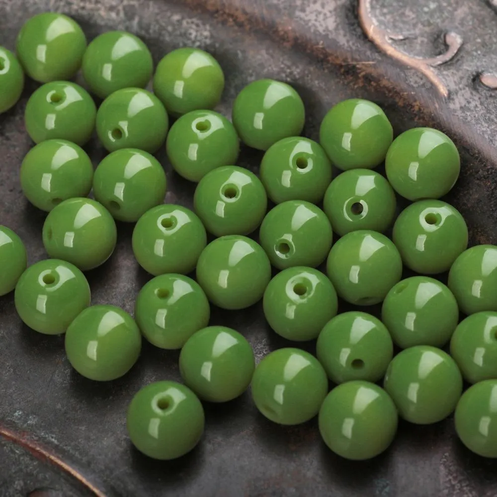 бусина, стекло 10, цвет лайма, 10 мм