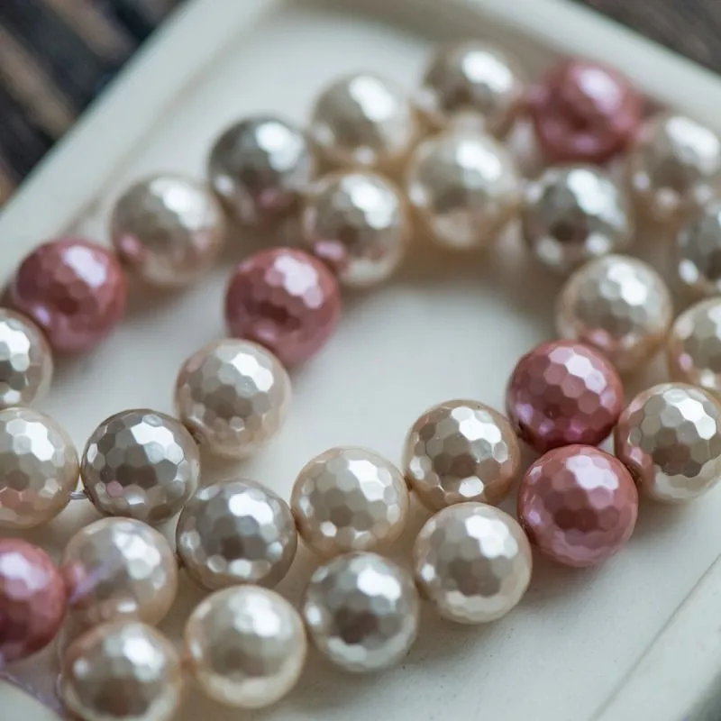 ракушечный жемчуг круглый, "граненый", цветовой микс, 12 мм