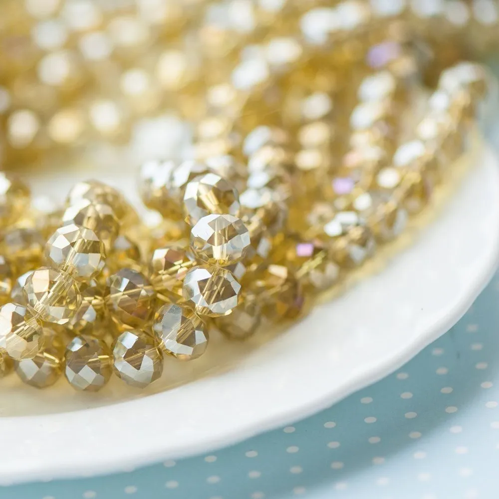 бусина, стекло абакус 10, граненая, цвет шампанского радужный, 10х7 мм 