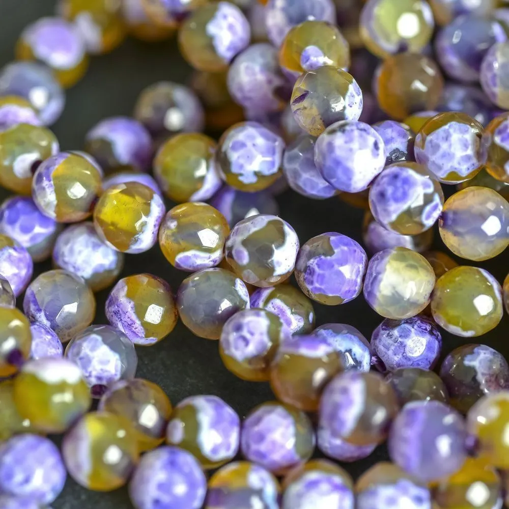 бусина агат 6, граненый, цвет желтый/фиолетовый, колорир., 6 мм (стренд 18 шт.)