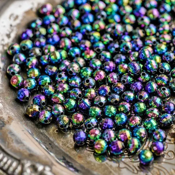 бусина, акрил 6, граненая, цвет черный бензиновый, 6 мм