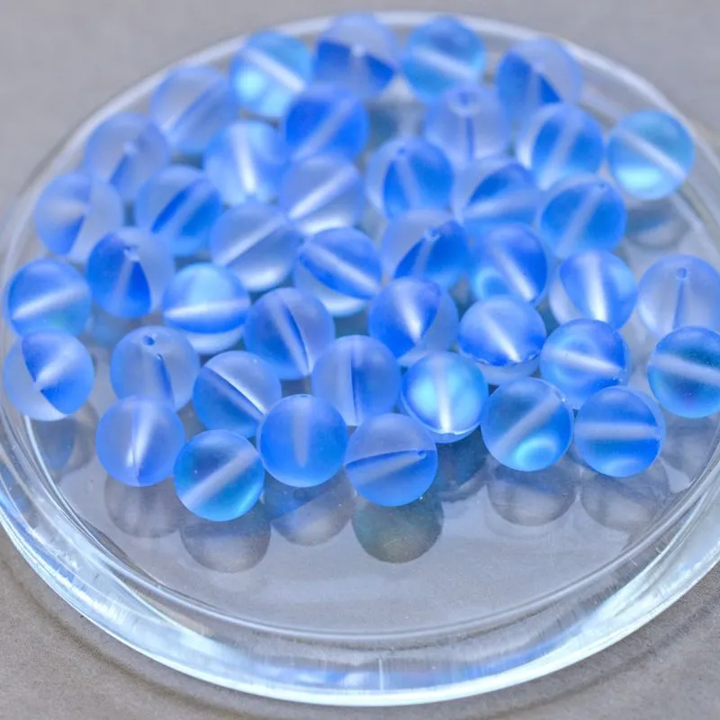 бусина, стекло "лунный камень", цвет синий, 10 мм