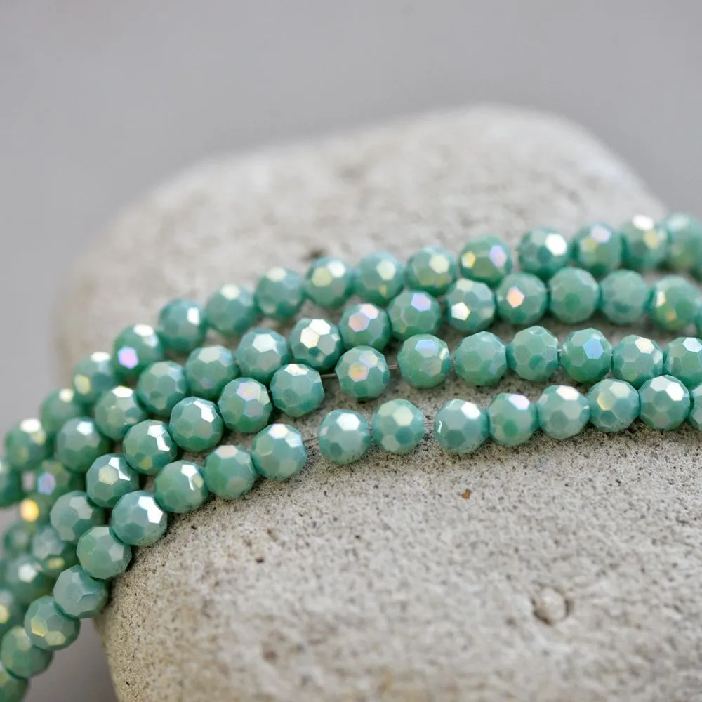 бусина, непрозрачная, граненая, стекло, цвет бирюзовый перламутровый, 4 мм (уп 50+/-5 шт)