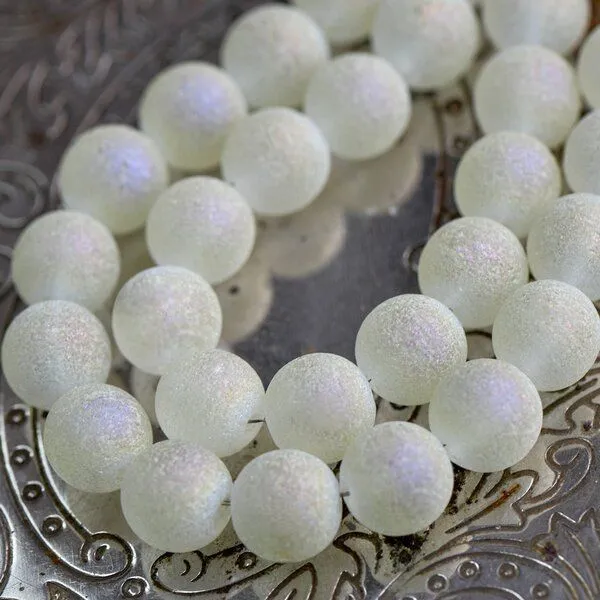 бусина, стекло "песок", цвет шампанское, 10 мм