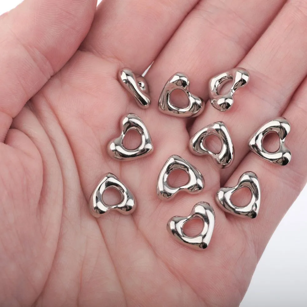 подвеска металл "сердце", покрытие платина, 10x11x4 мм