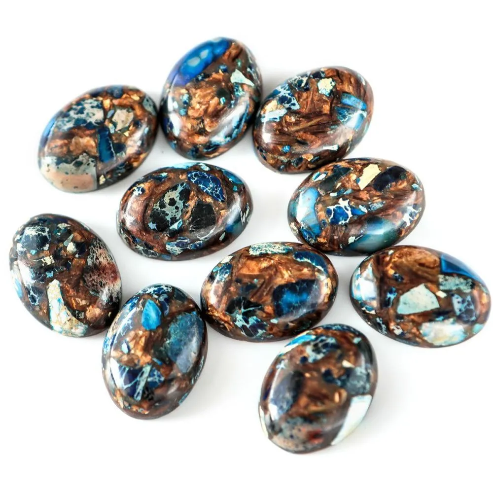 кабошон им. варисцита, овальный, цвет медный/грязно-голубой, 25x18x7 мм