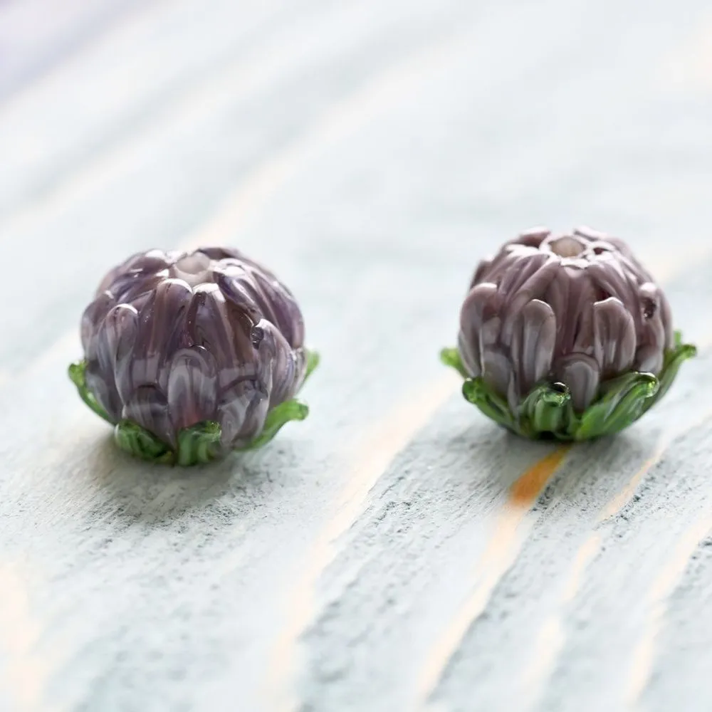 бусина, мурано "хризантема", сиреневый,  22х15 мм