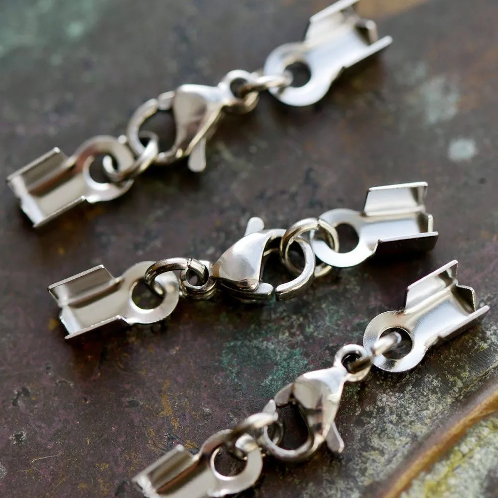 комплект застежка-лобстер с зажимами для шнура, сталь гипоаллергенная, 27 мм