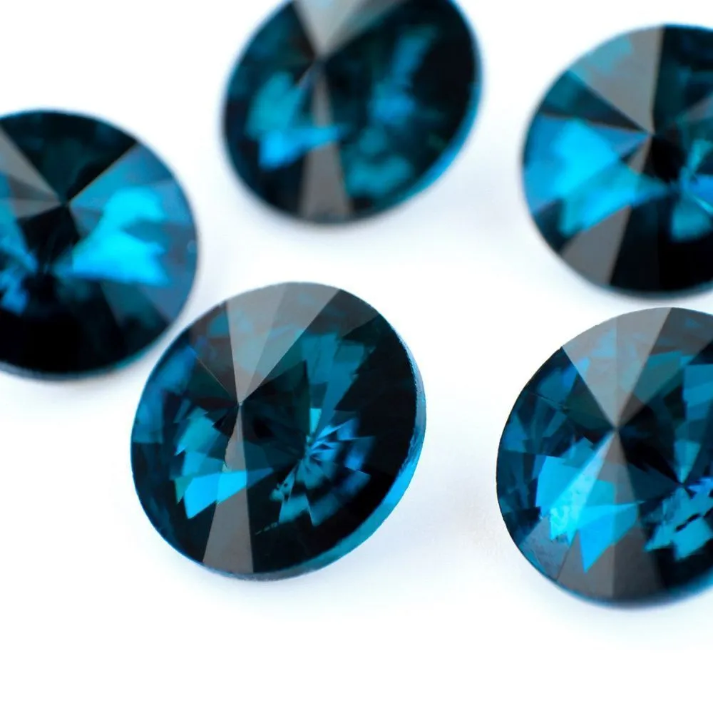 кабошон стекло риволи, цвет лазурный синий, 14х7 мм