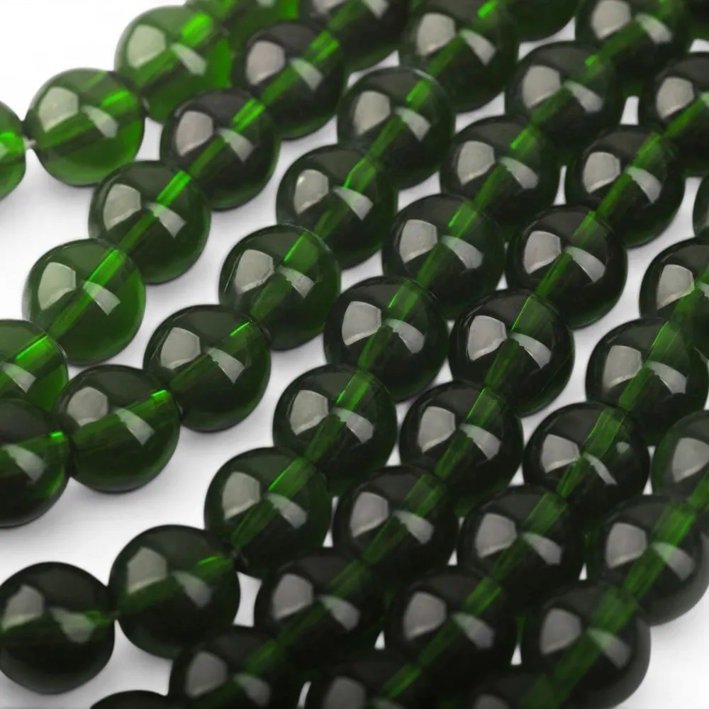 бусина, стекло 8, цвет зеленый темный, 8 мм