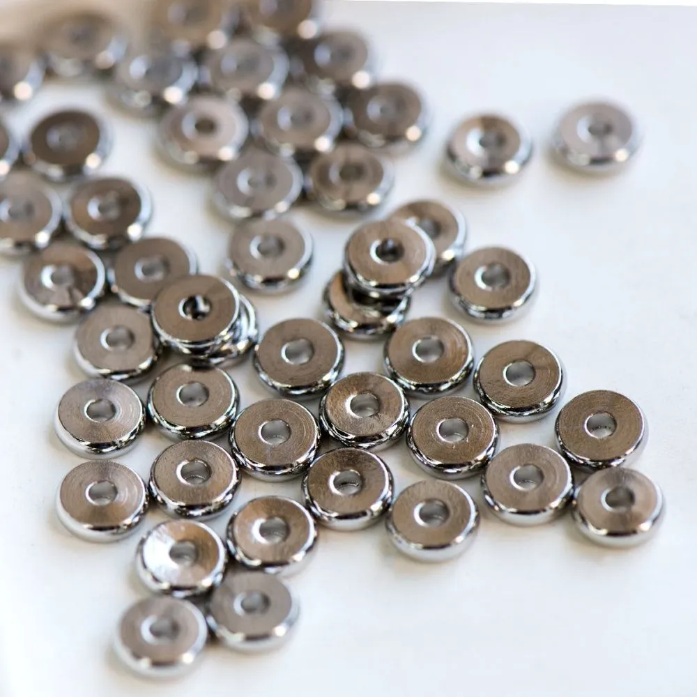 разделительная бусина "раунд", цвет платина, 6.5x2 мм