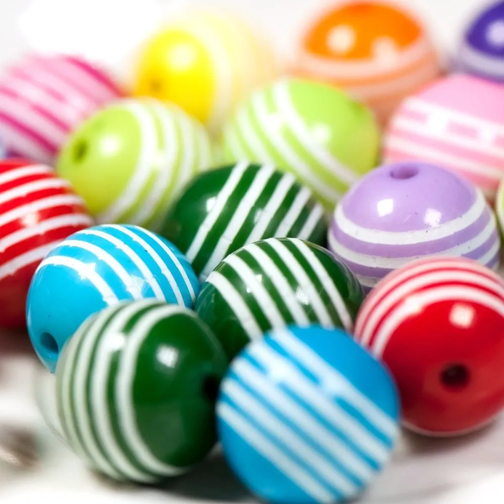 бусина, акрил "полосатики", цветовой микс, 14 мм