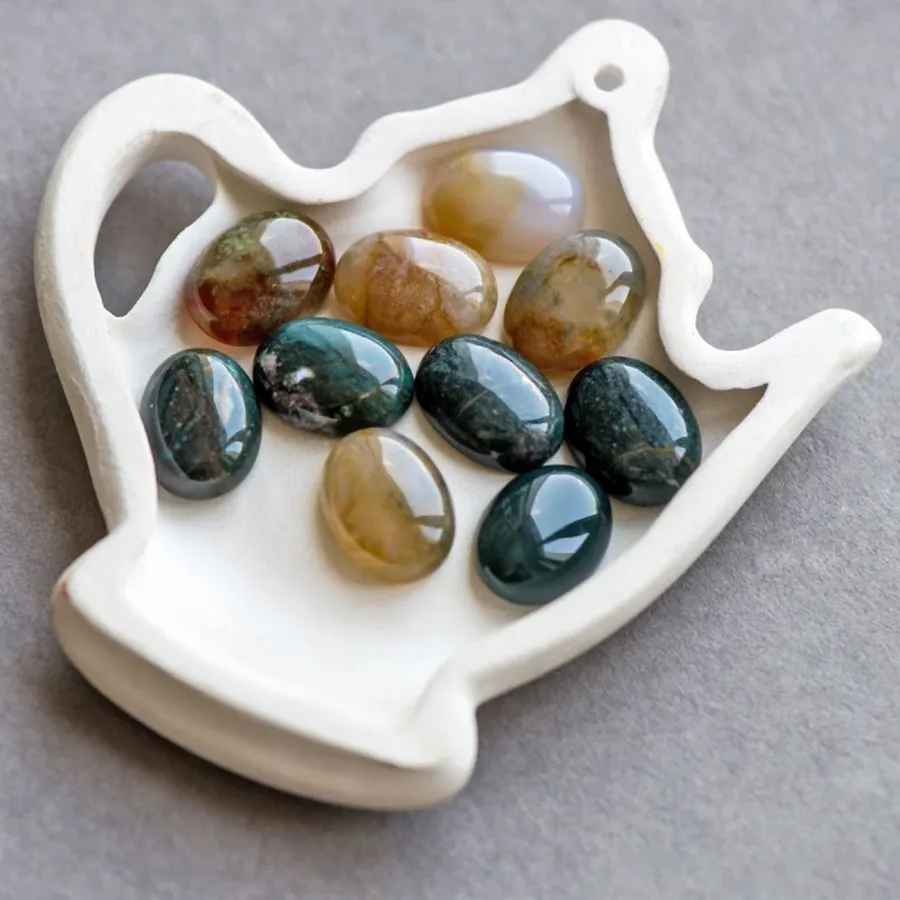 кабошон агат индийский овальный, природные тона, 16x12x5 мм