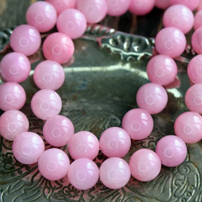 бусина имитация нефрита 10, цвет темно-розовый, колорир., 10 мм (стренд 10 шт.)