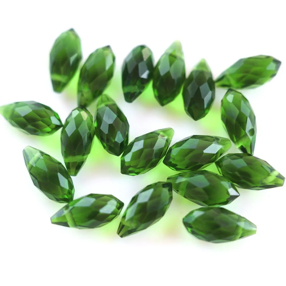 бусина "капля", граненая, стекло, цвет зеленый, 13x6 мм