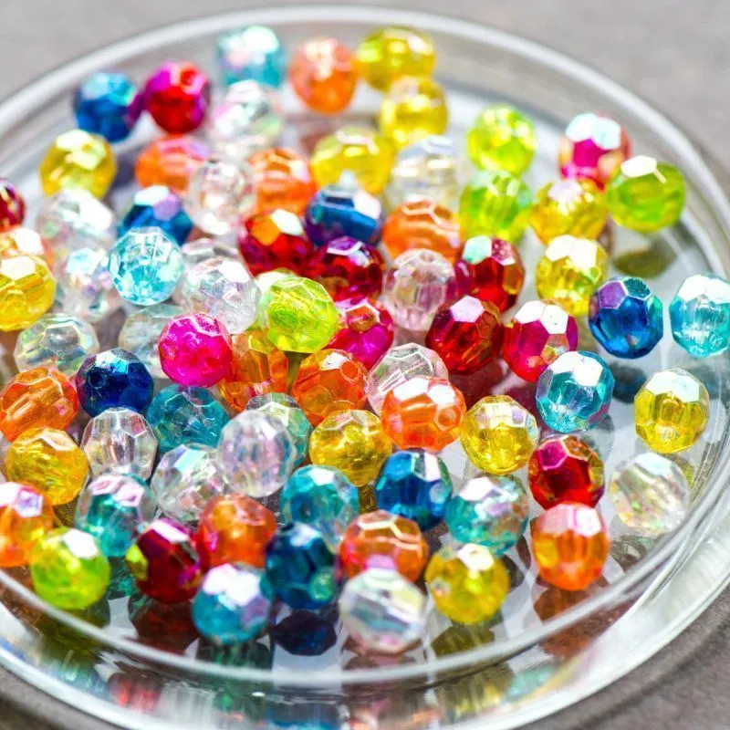 бусина, акрил 8, граненая, цветовой микс радужный, 8 мм