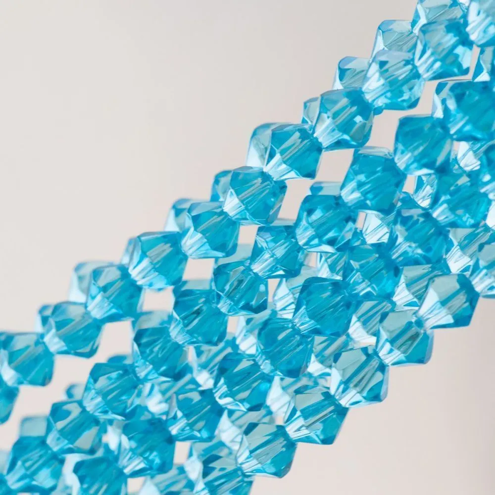 бусина, стекло биконус 6, цвет яркий голубой, 6 мм