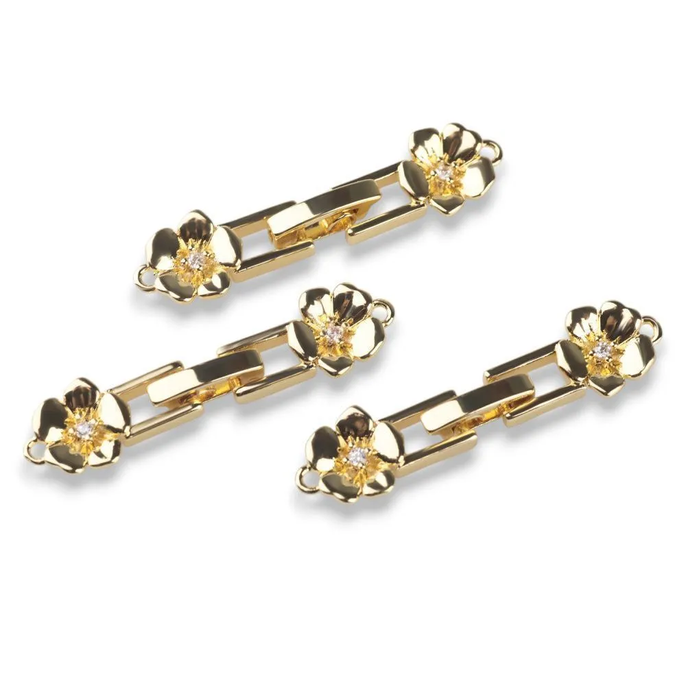 замок для украшений "плюмерия", позолота/циркон, 32.5x8x3 мм