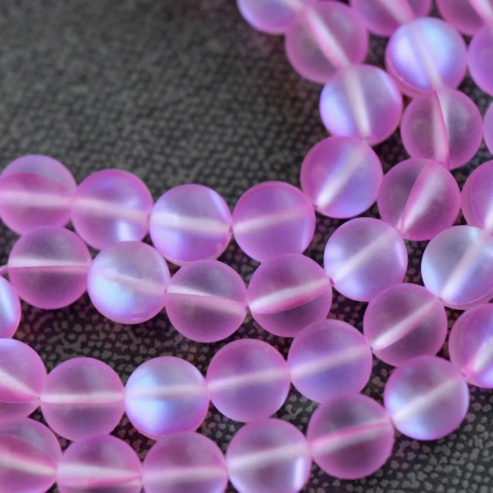 бусина, стекло "лунный камень", цвет розовый, 10 мм