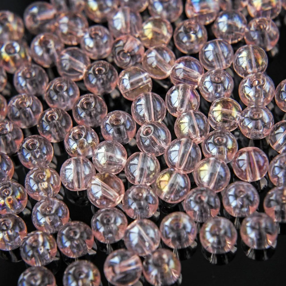 бусина, стекло 6, цвет розовый ав, 6 мм