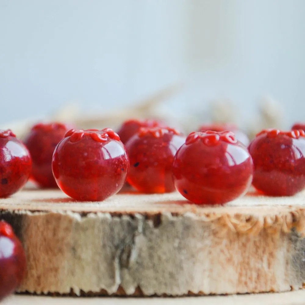 бусина, мурано "брусника", красный, 11х9 мм