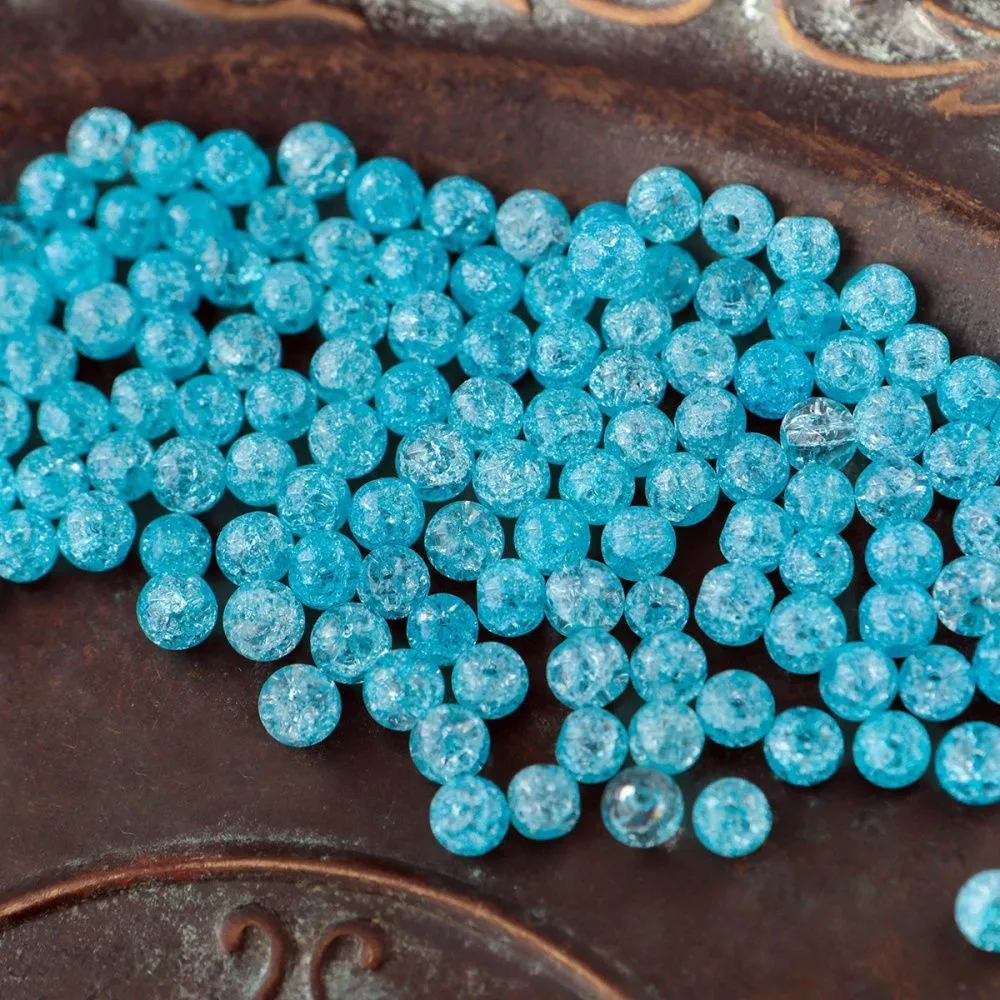 бусина, стекло "кракле", цвет светло-бирюзовый, 6 мм