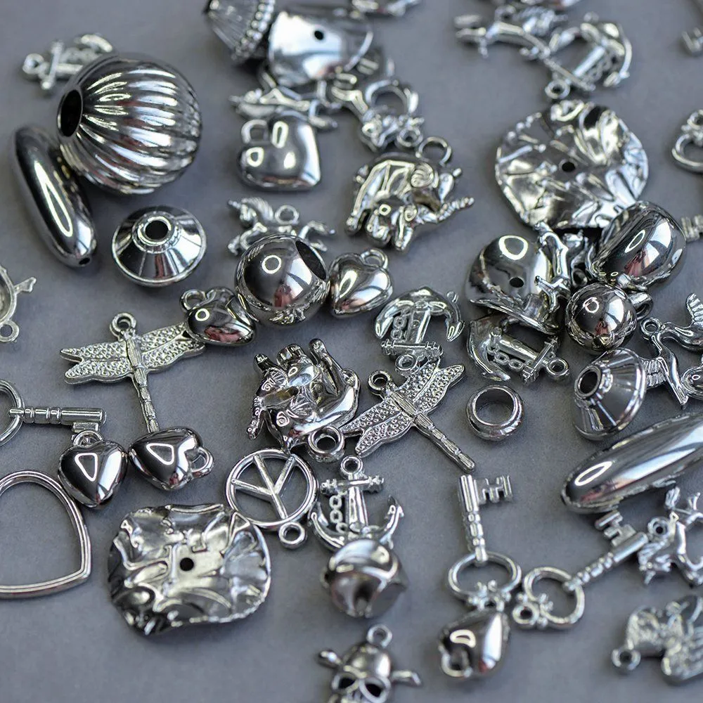 микс акриловый разной формы, им. металла, цвет платина (уп 20 г)