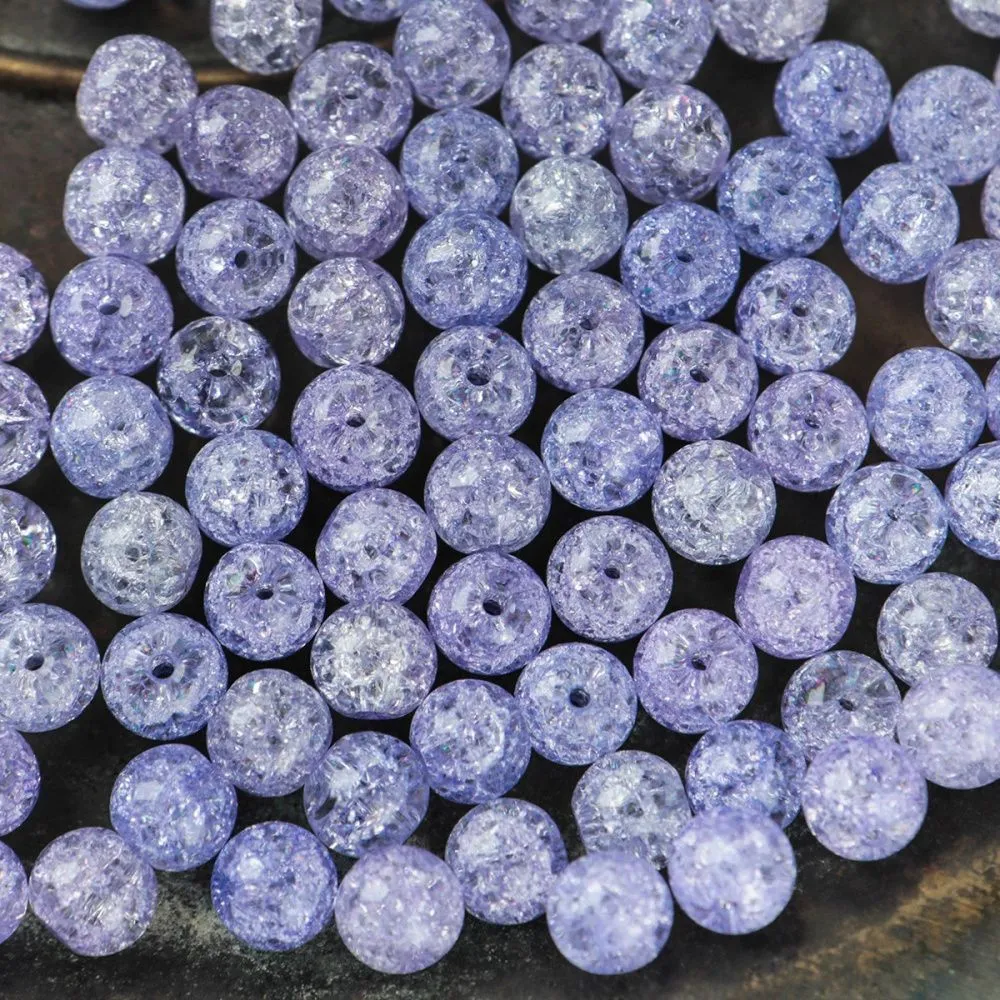 бусина, стекло "кракле", цвет сиреневый, 8 мм