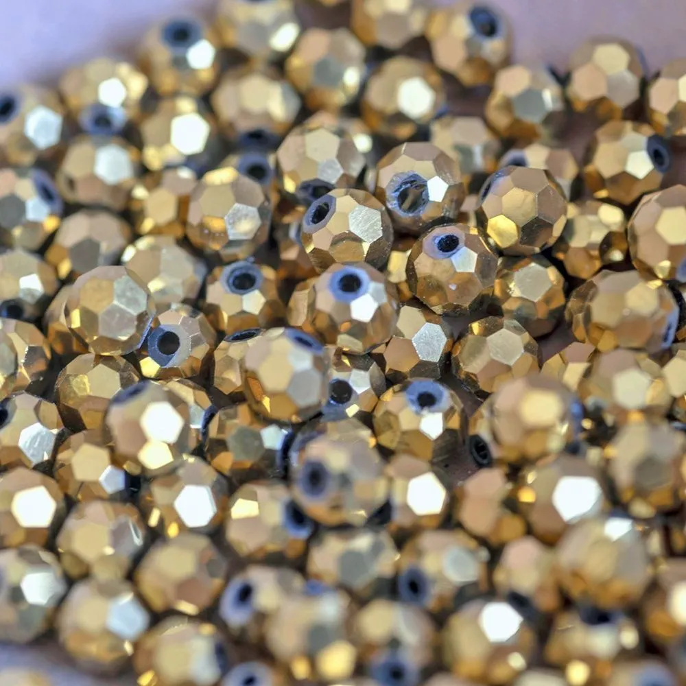 бусина, стекло 4, граненая, цвет золотой, 4 мм (уп.30+/-5 шт)