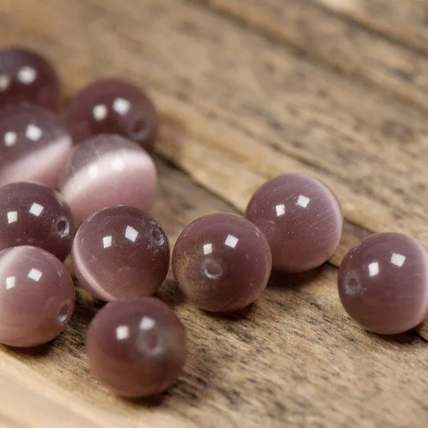 бусина "кошачий глаз", стекло, цвет увядшей розы, 10 мм