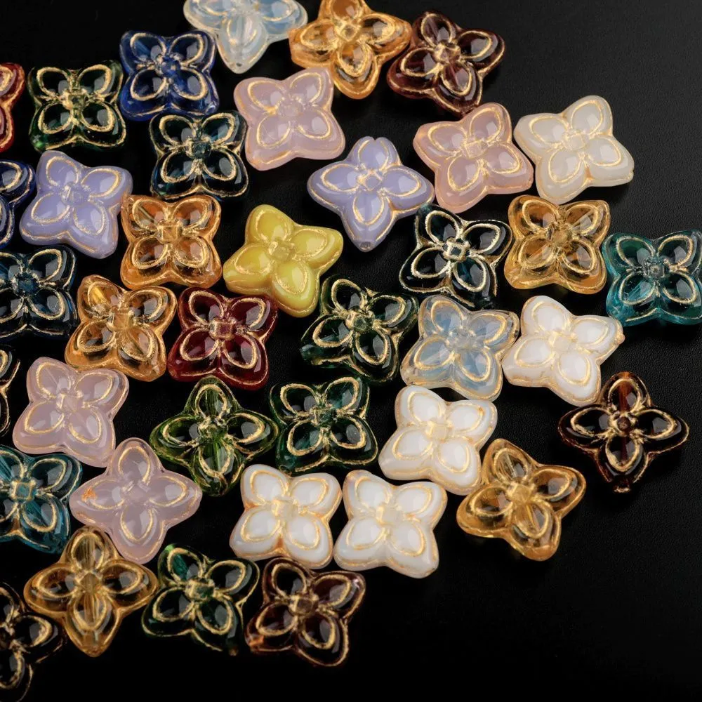 бусина "четырёхлистник-антик", стекло, цветовой микс, 17x17x6.5 мм