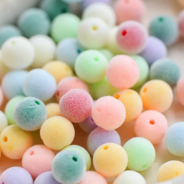 бусина, акрил "пастель-флок", цветовой микс, 10х9 мм