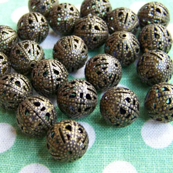 бусина, металл "винтаж" 10, цвет античная бронза, 10 мм