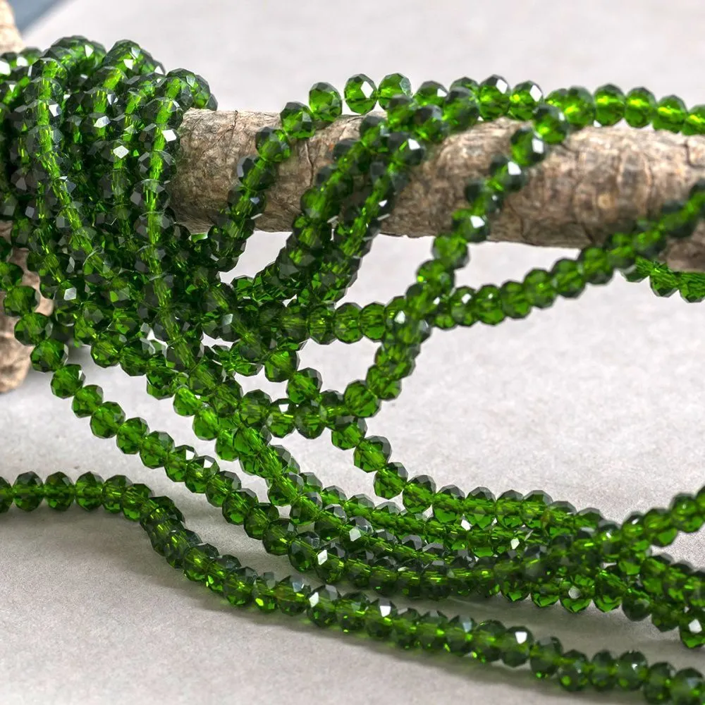 бусина, стекло абакус 6, граненая, цвет темно-зеленый, 6х4 мм