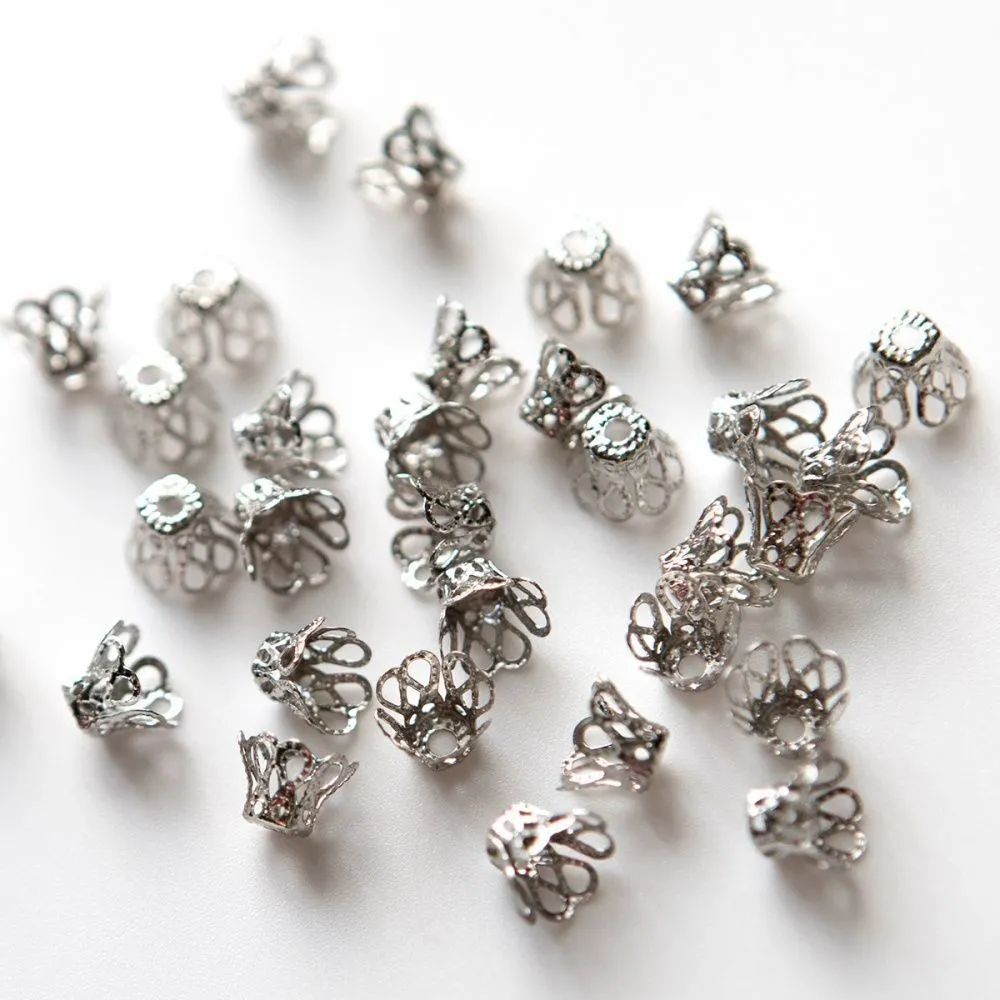 колпачок для бусин "стаканчик большой", цвет платина, 9х7 мм