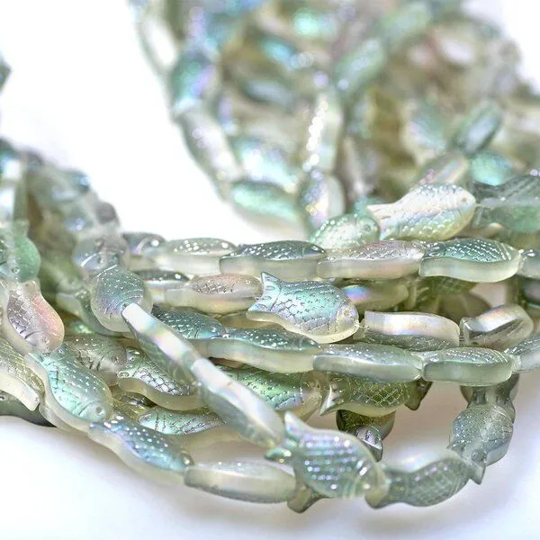 бусина "рыбка", стекло, цвет радужный полупрозрачный матовый, 15х8х5 мм