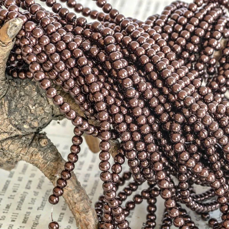 бусина, имитация жемчуга, стекло 4, цвет темно-коричневый, 4 мм (уп 50+/-5 шт)