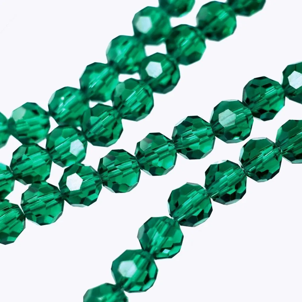 бусина, стекло 8, граненая, цвет изумрудный, 8 мм 