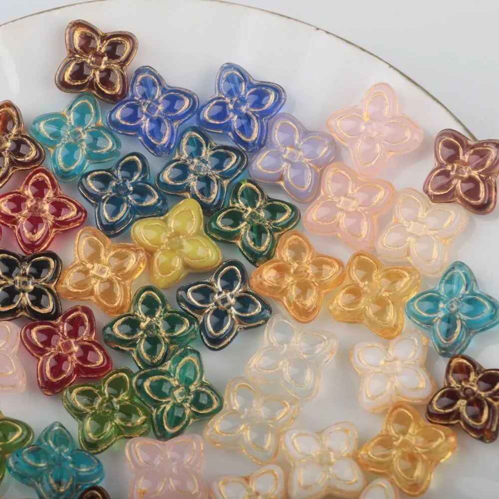 бусина "четырёхлистник-антик", стекло, цветовой микс, 17x17x6.5 мм