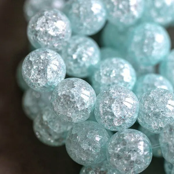 бусина, стекло "кракле", цвет бирюзовый, 10 мм