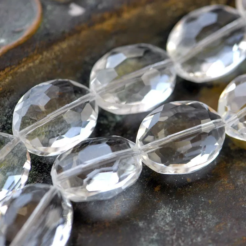 бусина, стекло овальная, граненая, цвет прозрачный, 20x16x10 мм