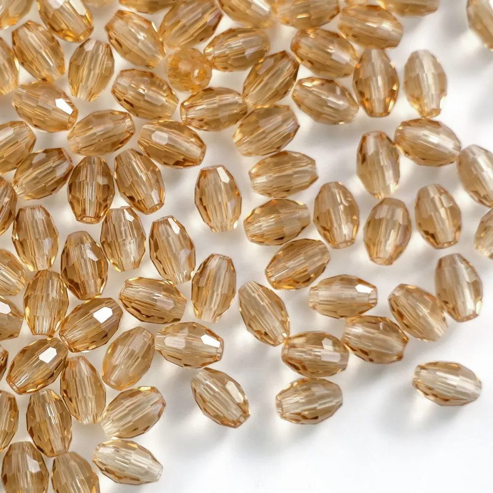 бусина, стекло овальная, граненая, цвет песочный, 6х4 мм