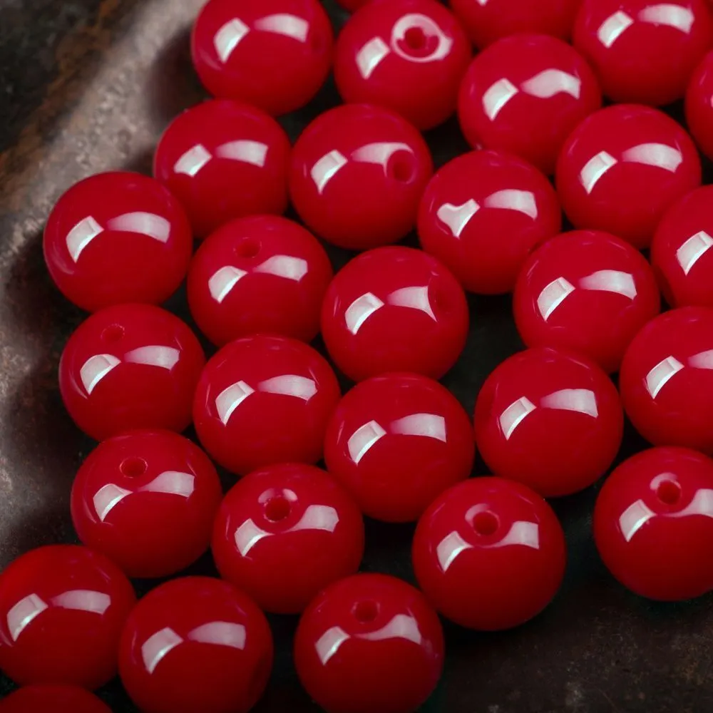 бусина, стекло 10, цвет красный, 10 мм