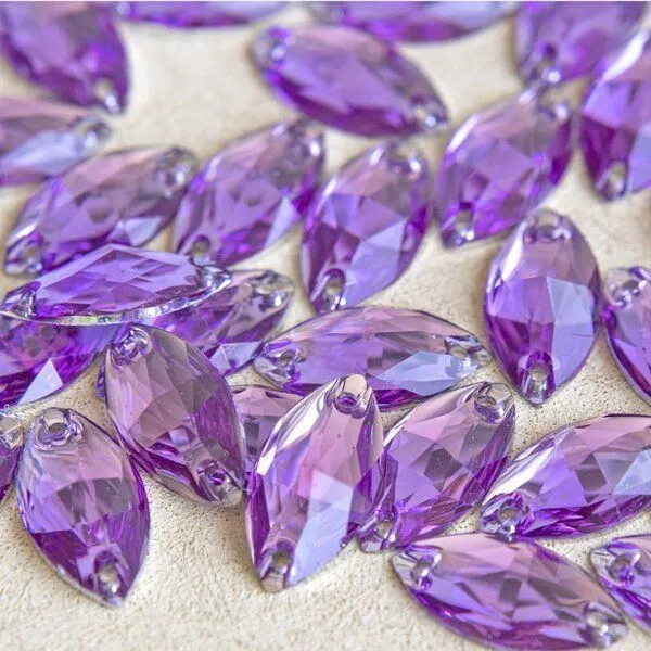 стразы пришивные navette, смола, фиолетовый, 9х18 мм