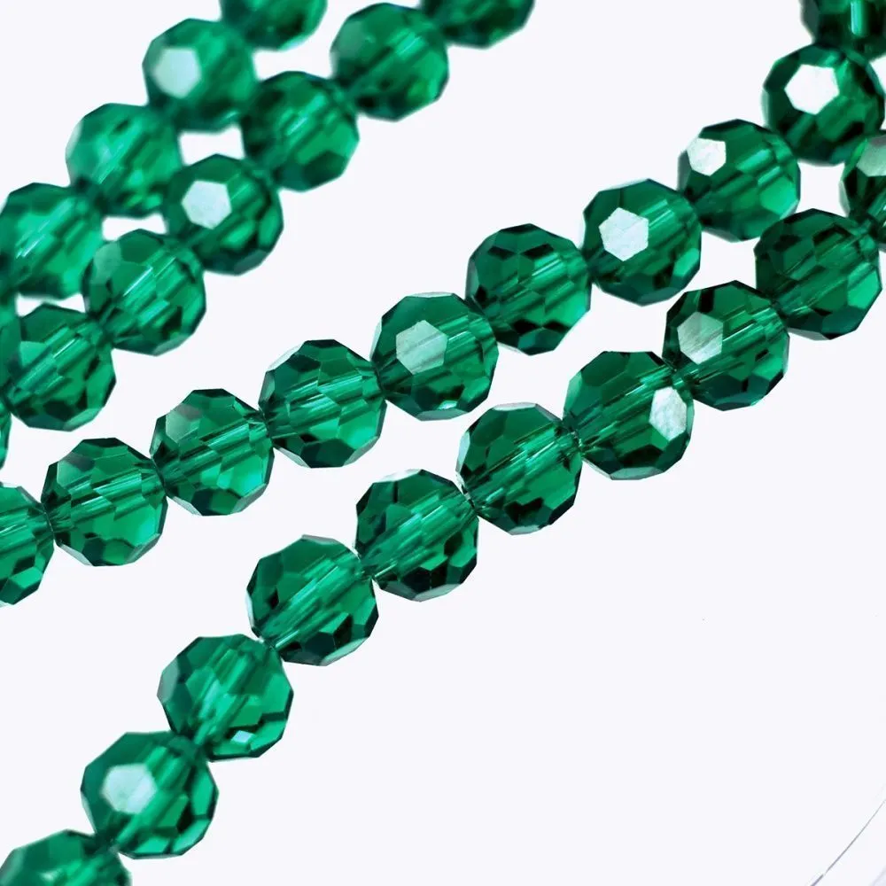 бусина, стекло 8, граненая, цвет изумрудный, 8 мм 